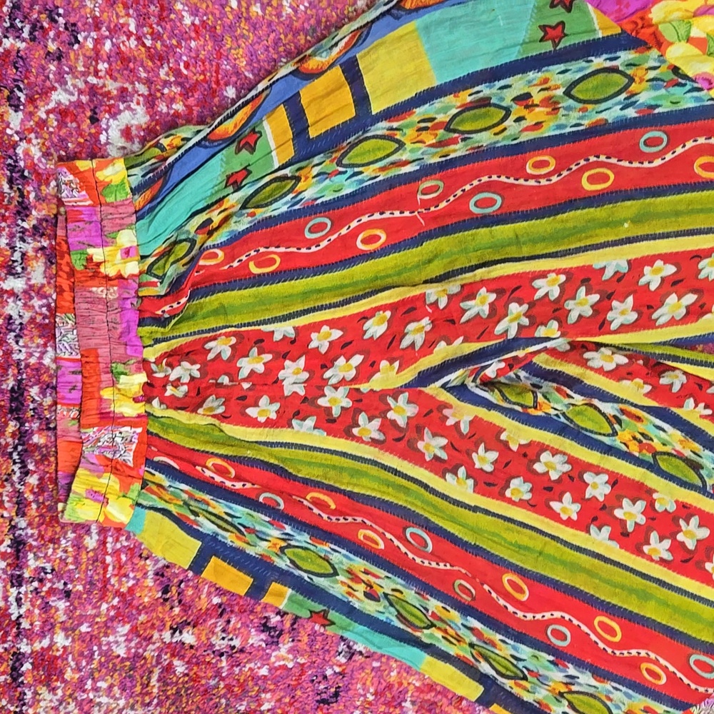Urban Renewal Patchwork Wide Bell Bottoms Flare Pants Flowy Hippie Boho Festival - Picture 8 of 12